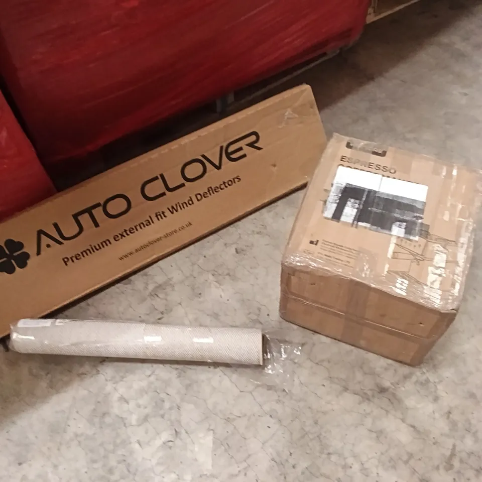 PALLET OF ASSORTED ITEMS INCLUDING - ESPRESSO MACHINE, WIND DEFLECTORS, RUG 