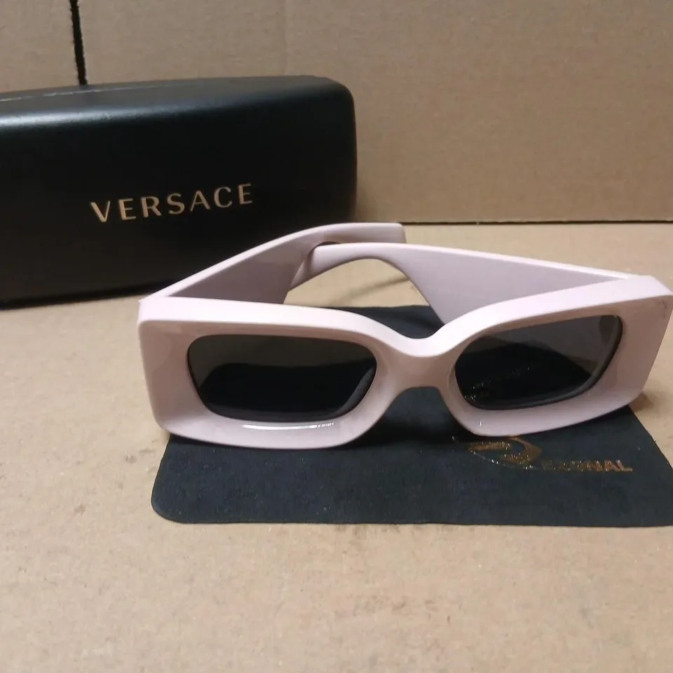 VERSACE SUNGLASSES – WHITE/PALE PINK FRAME WITH MEDUSA EMBLEM
