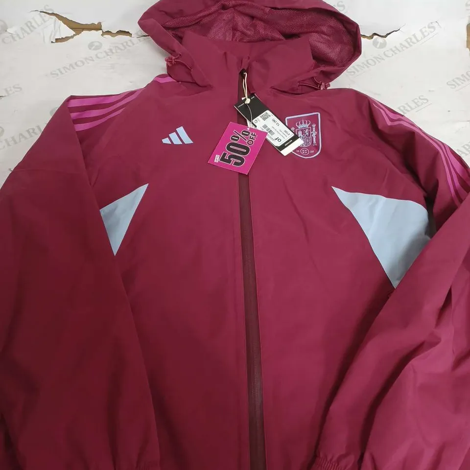 ADIDAS RAIN RUGBY JACKET IN MYSTERY RUBY - MEDIUM
