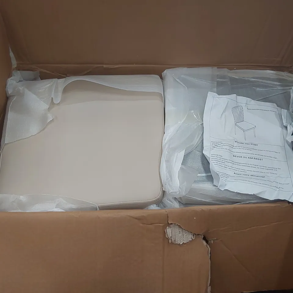 BOXED SET OF 6 BEIGE FAUX LEATHER DINING CHAIRS