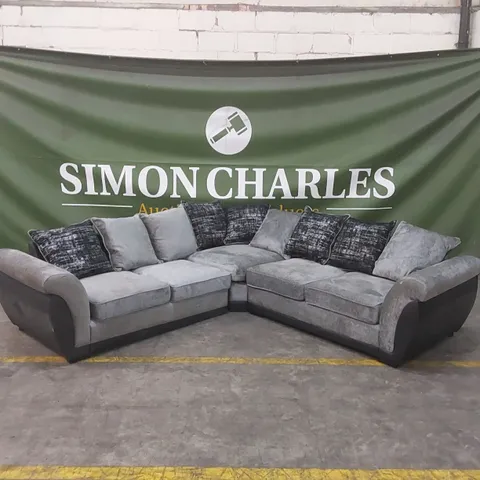 QUALITY DESIGNER UPHOLSTERED CORNER SOFA - GREY & BLACK