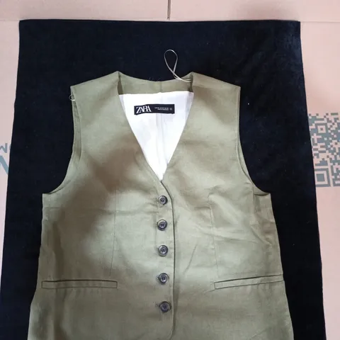 ZARA OLIVE GREEN WAISTCOAT VEST - EU XS (US XS) - MADE IN MOROCCO