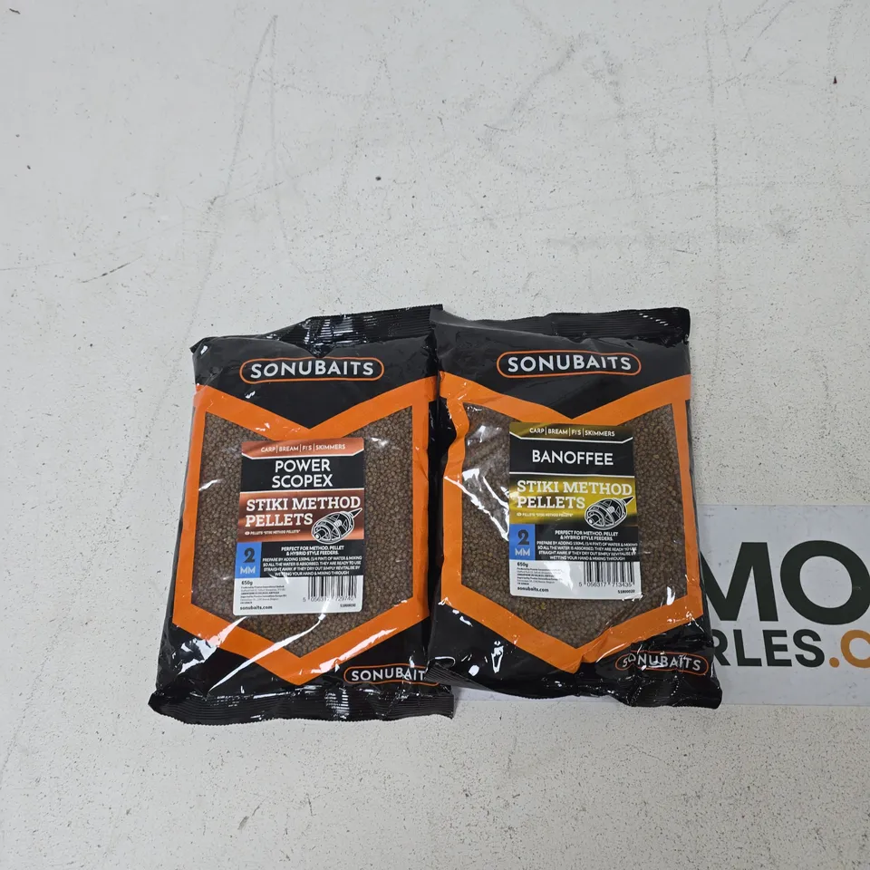 SONUBAITS STIKI METHOD PELLETS – POWER SCOPEX & BANOFFEE FLAVOURS, 2 X 650G BAGS