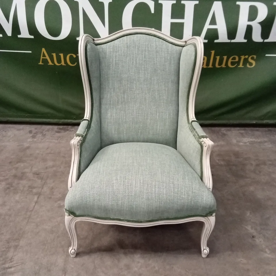 QUALITY HIGH-END DESIGNER FABRIC WINGBACK ACCENT CHAIR - GREEN