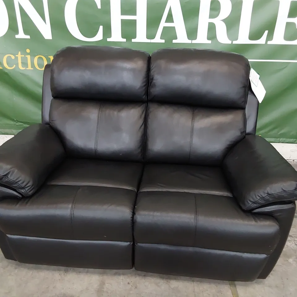 DESIGNER POWER RECLINING TWO SEATER SOFA BLACK LEATHER 