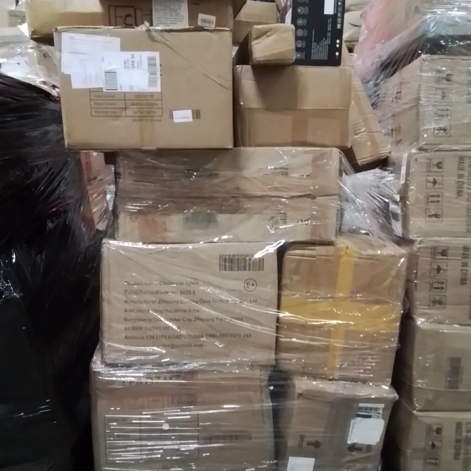 PALLET OF ASSORTED HOUSEHOLD GOODS AND PRODUCTS TO INCLUDE;CHRISTMAS LIGHTS,ELECTRIC FRYER,VACUUM CLEANER 