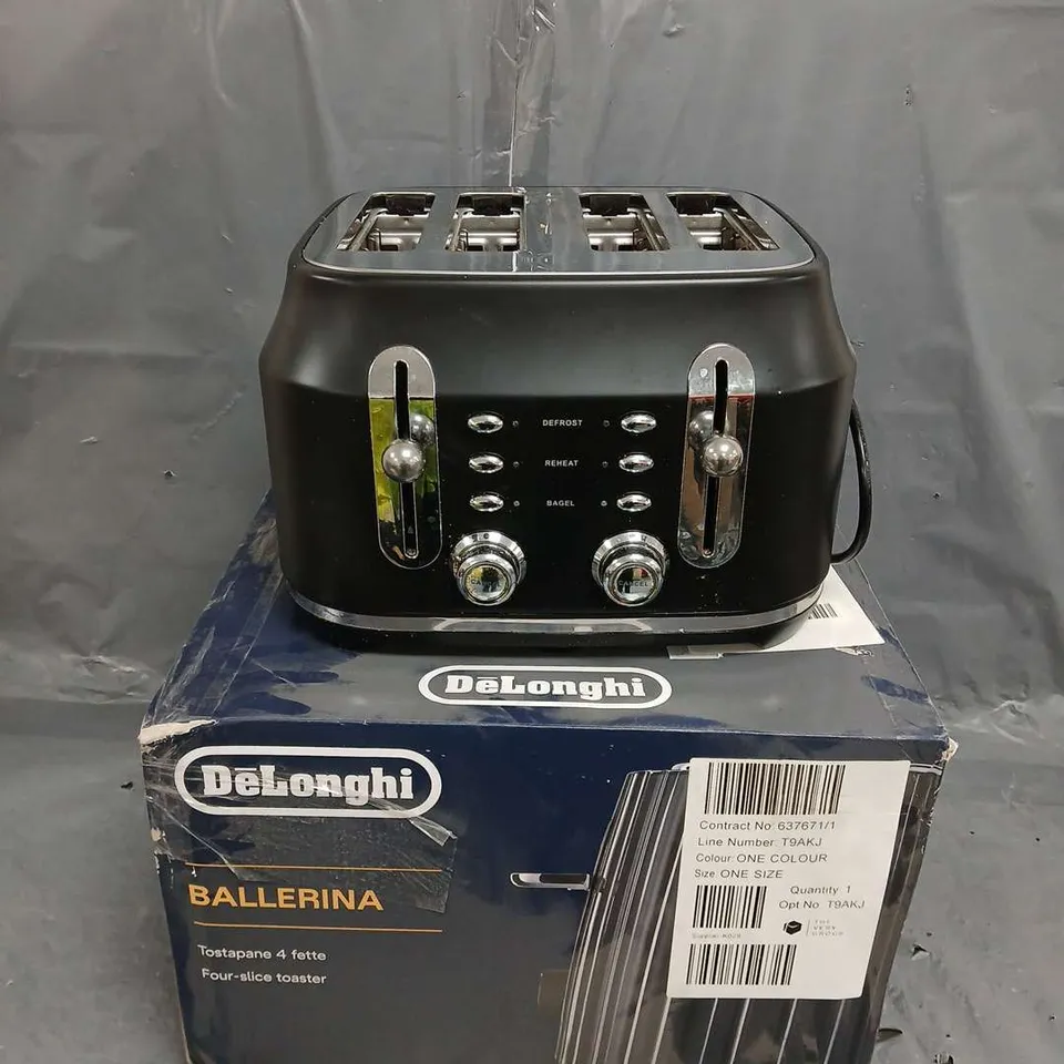 BOXED DELONGHI BALLERINA 4 SLICE TOASTER IN BLACK RRP £69