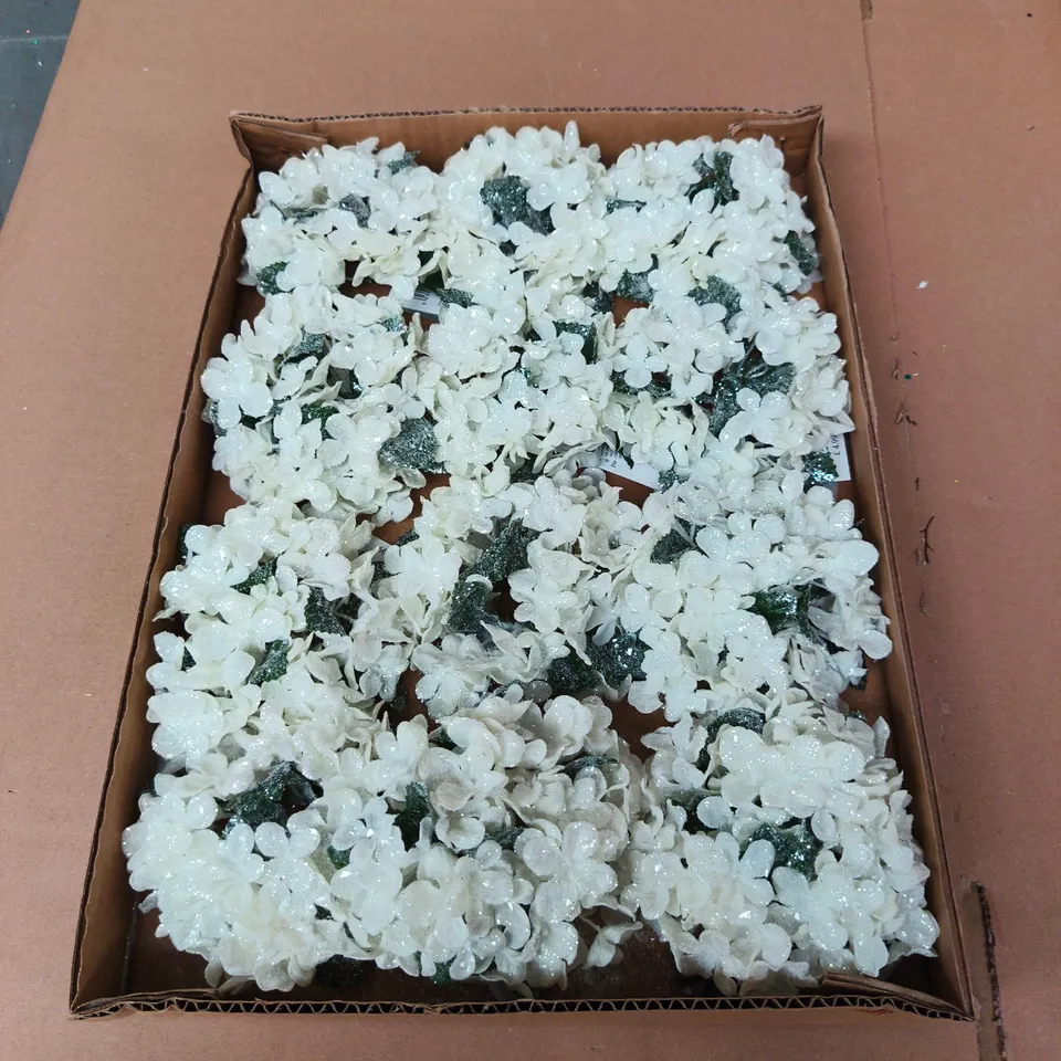 GISELA GRAHAM LONDON - DECORTIVE CHRISTMAS WHITE ARTIFICIAL HYDRANGEA BOUQUET – BOX OF 12