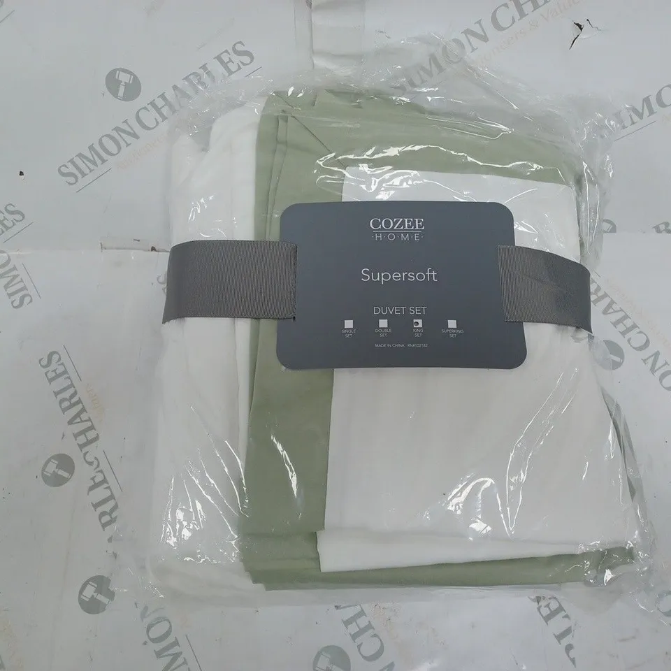 SUPERSOFT BY COZEE HOME 4 PIECE DUVET SET WITH CONTRAST TRIM SAGE KING SIZE