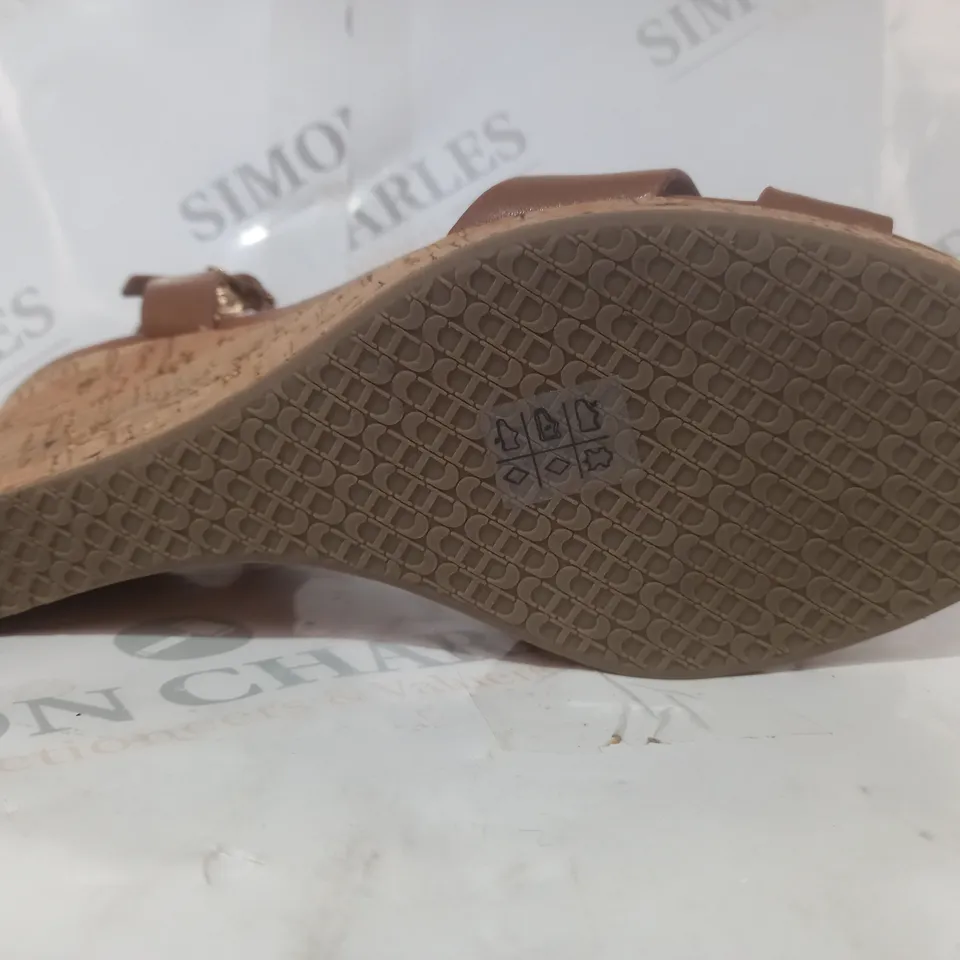 BOXED DUNE LONDON OPEN TOE WEDGE SANDALS IN BROWN SIZE 6