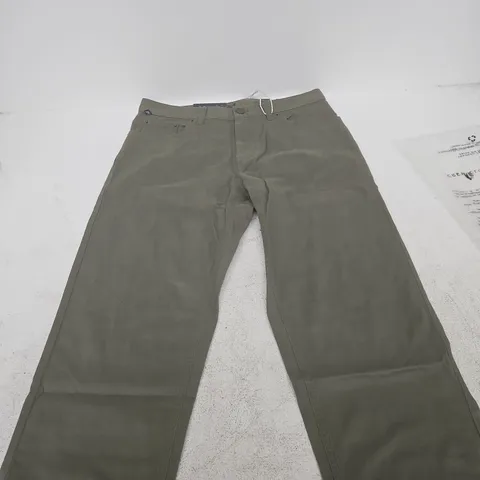 CREW CLOTHING COMPANY SLIM FIT BRUSHED TWILL TROUSERS – OLIVE, UK 32R