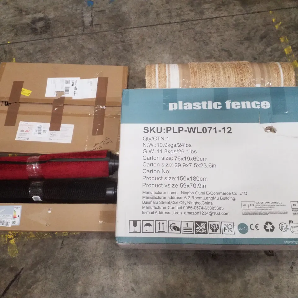 PALLET CONTAINING ASSORTED PRODUCTS INCLUDING PLASTIC FENCE, LED BATTEN LIGHT, FLOOR MATS & PICTURE FRAMES