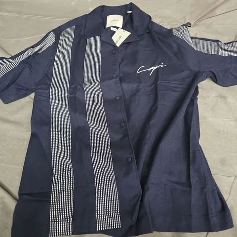 ONLY & SONS DETAILED SHORT SLEEVE SHIRT IN NAVY - LARGE