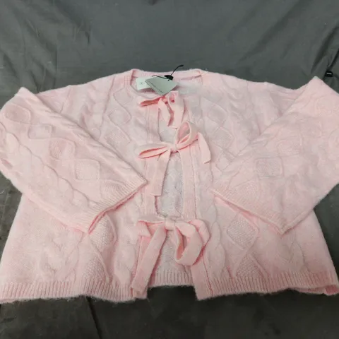 NOBODY'S CHILD CABLE KNIT FRONT CARDIGAN – PINK, UK SIZE S 
