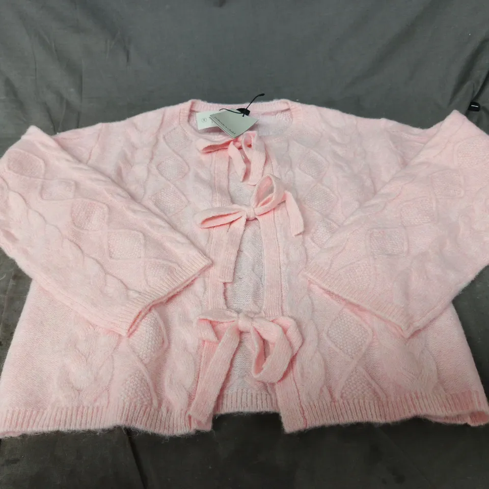 NOBODY'S CHILD CABLE KNIT FRONT CARDIGAN – PINK, UK SIZE S 