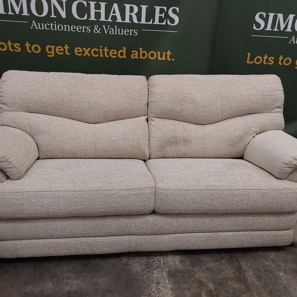 QUALITY BRITISH DESIGNER G PLAN STRATFORD THREE SEATER SOFA CHEVRON SANDSTORM FABRIC 