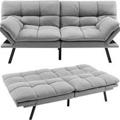 BOXED COSTWAY CONVERTIBLE MEMORY FOAM FUTON SOFA BED WITH ADJUSTABLE ARMREST - GREY