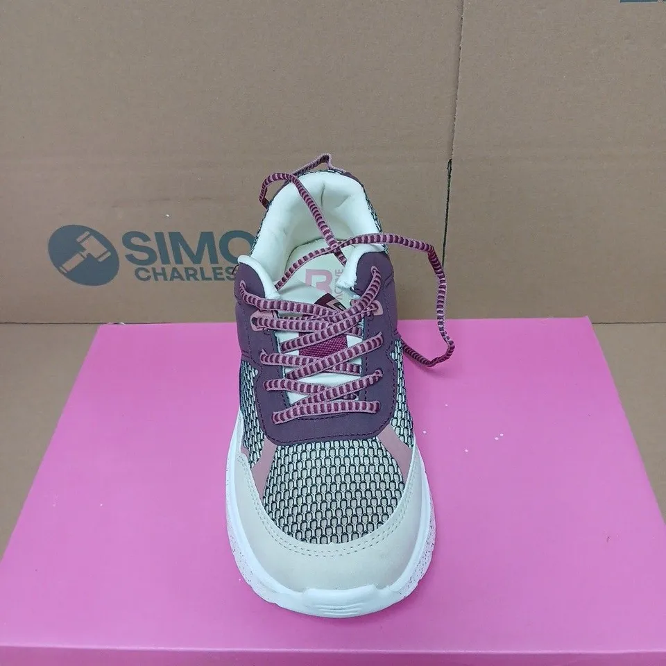 B ACTIVE WOMEN'S ATHLETIC SNEAKERS – PURPLE/BEIGE MESH, PINK LACES SIZE 5 BOXED