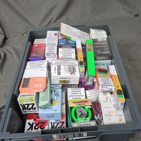 TOTE OF APPROXIMATELY 25 ASSORTED ELECTRONIC CIGARETTE ITEMS TO INCLUDE: ELFBAR 600 PREFILLED POD KIT 