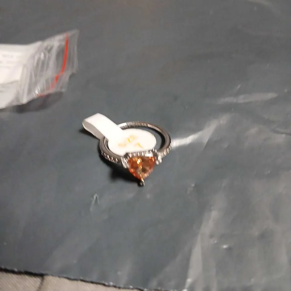 WHAT YOU IMAGINE SMOKY TOPAZ RING WITH CUBIC ZIRCONIA ACCENTS, RHODIUM PLATED