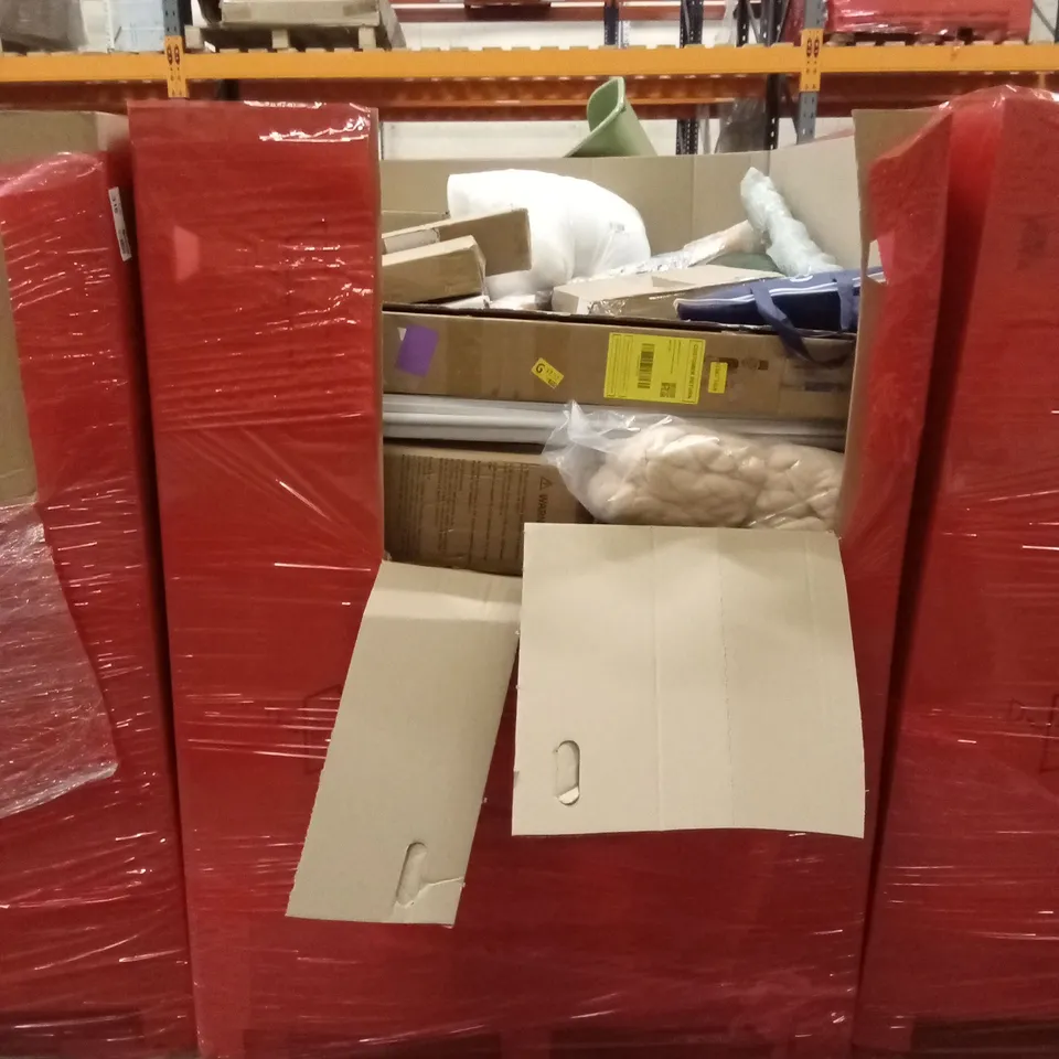 PALLET OF ASSORTED HOUSEHOLD GOODS AND PRODUCTS TO INCLUDE; TOILET SEATS, BLIND, BEDDING PRODUCTS ETC