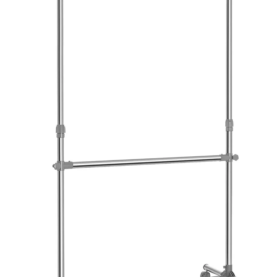 BOXED SONGMICS DOUBLE CLOTHES RAIL, CLOTHING RACK WITH EXTENDABLE TOP RAIL, CLOTHES RAIL ON WHEELS, 113-180 CM HEIGHT ADJUSTABLE CLOTHES RACK, ADJUSTABLE MIDDLE RAIL,