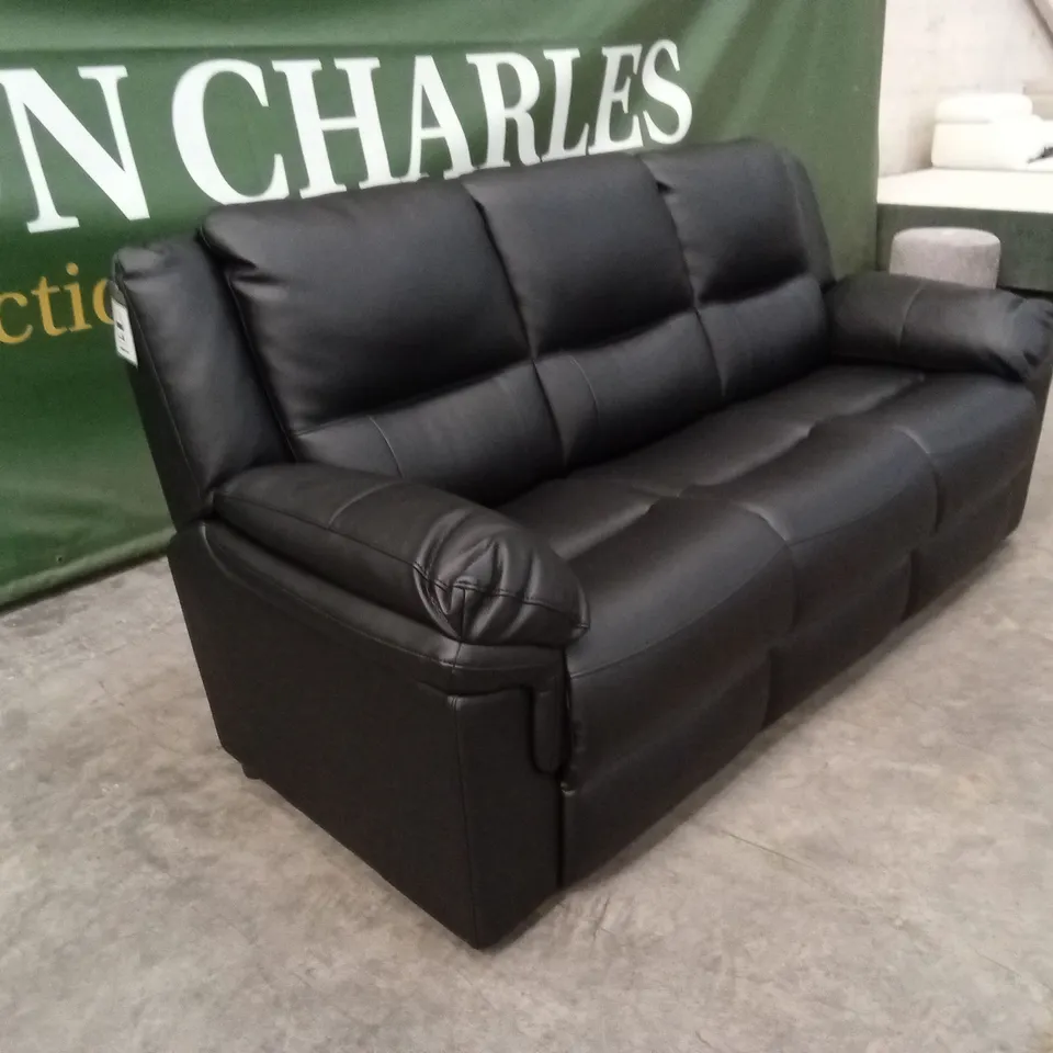 ALBION LUXURY FAUX LEATHER HIGH BACK 3 SEATER SOFA - BLACK RRP £599