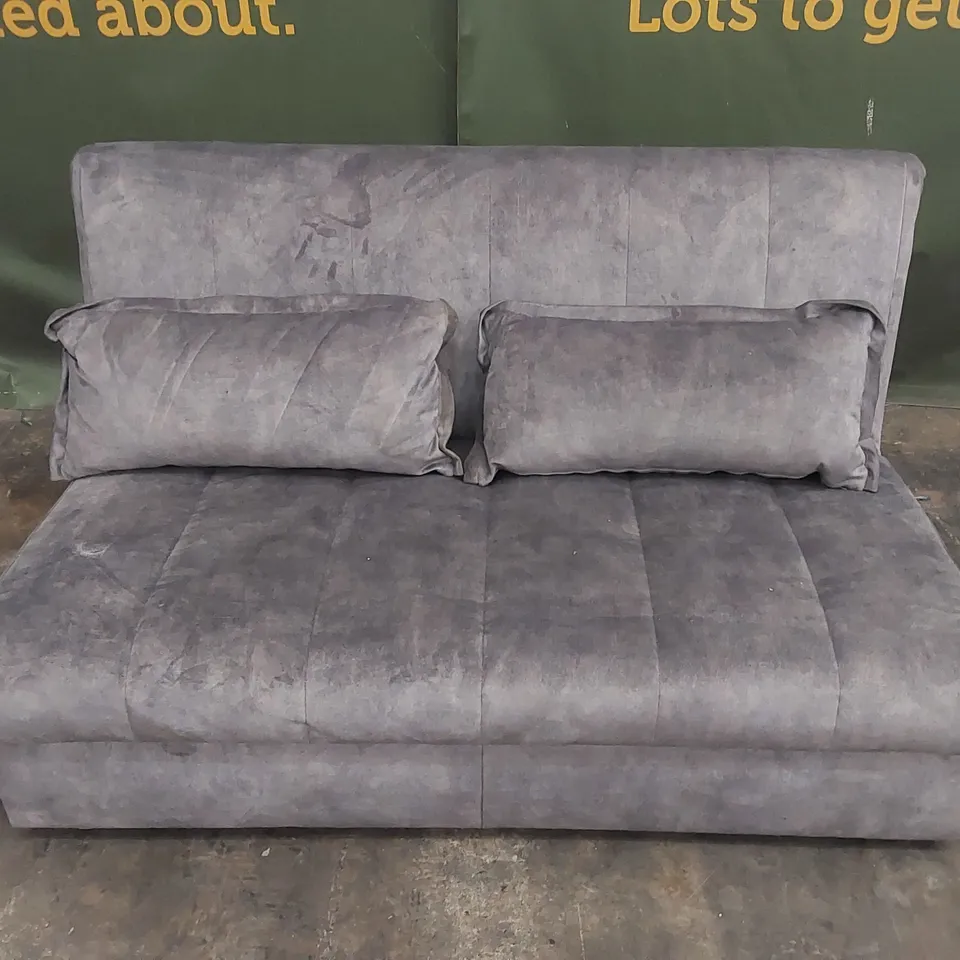 QUALITY DESIGNER APPLEY VELVET UPHOLSTERED SOFA BED - SILVER