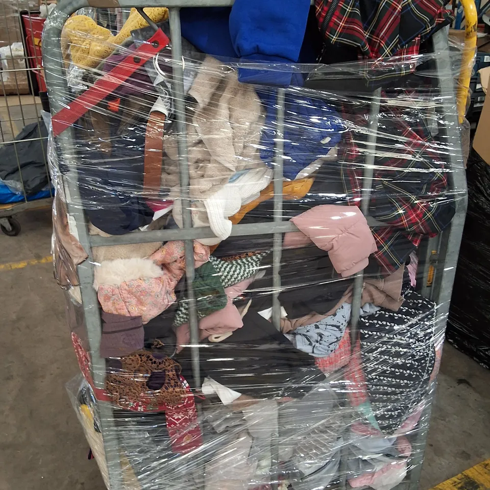 CAGE CONTAINING ASSORTED CLOTHES
