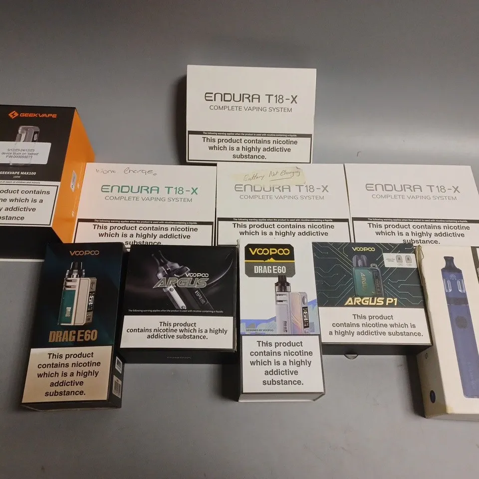 APPROXIMATELY 10 ASSORTED E-CIGARETTE PRODUCTS TO INCLUDE INNOKIN, VOOPOO, GEEKVAPE ETC 