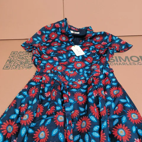 SEASALT CORNWALL TOP TERRACE DRESS – WOODCUT SUNFLOWER NIGHT, UK 18 