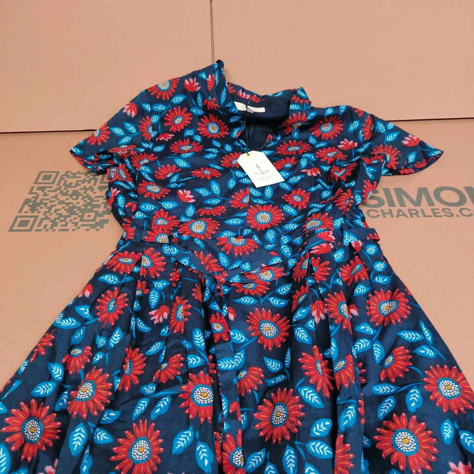 SEASALT CORNWALL TOP TERRACE DRESS – WOODCUT SUNFLOWER NIGHT, UK 18 