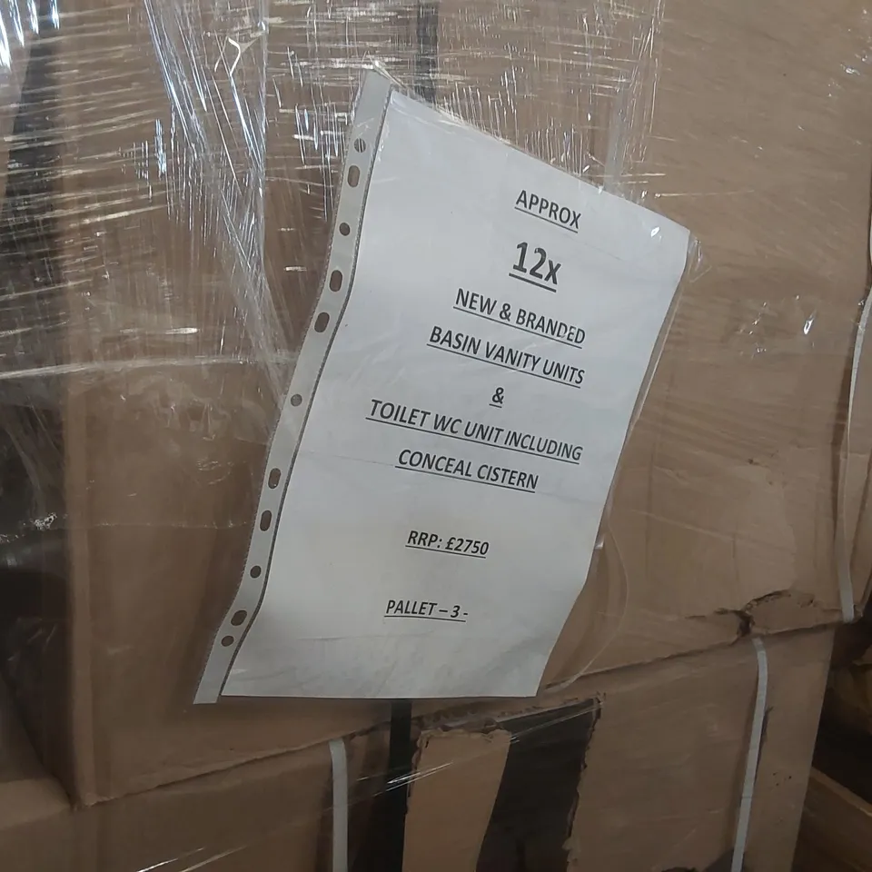 PALLET CONTAINING APPROXIMATELY 12x ASSORTED BASIN VANITY UNITS & TOILET WC UNITS
