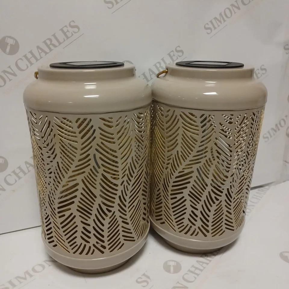 GARDEN REFLECTIONS SET OF 2 PATTERNED SOLAR LANTERNS, LEAF