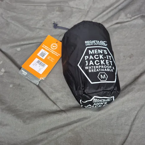 REGATTA GREAT OUTDOORS MEN'S PACK-IT JACKET – BLACK, PACKABLE WATERPROOF & BREATHABLE