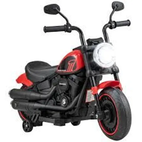 BOXED BATTERY POWERED MOTORBIKE WITH TRAINING WHEELS AND THREADED TIRES FOR TODDLERS - RED (1 BOX)