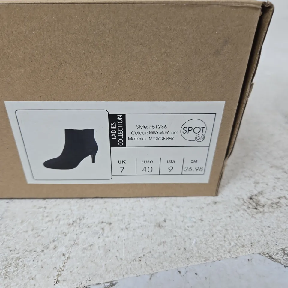 SPOT ON LADIES COLLECTION NAVY MICROFIBER ANKLE BOOTS, UK 7 (EU 40)