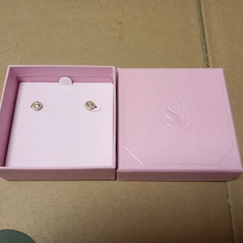 BOXED SWAROVSKI STUD EARRINGS ROSE GOLD TONE & CRYSTALS SQUARE SHAPED 
