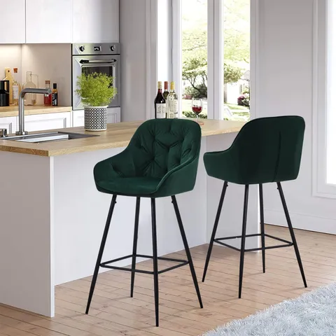 BOXED GARVIES SET OF TWO GREEN VELVET BARSTOOL (1 BOX)