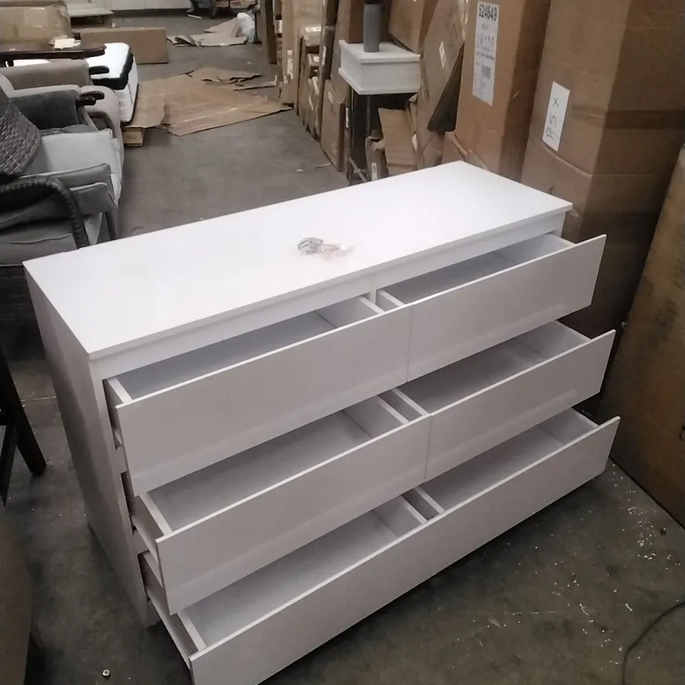 OSLO 6 DRAWER HIGH GLOSS CHEST/BEDROOM HOME STORAGE UNIT - WHITE 