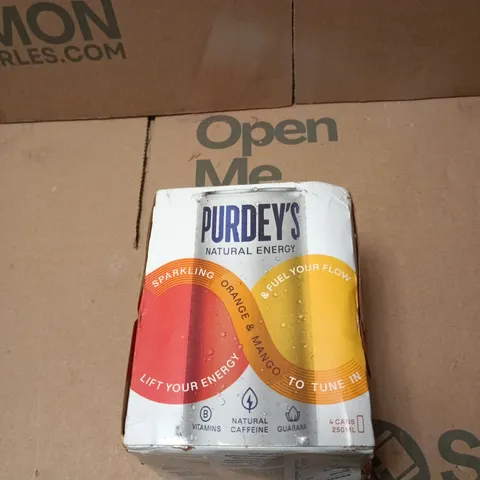 APPROXIMATELY 7 ASSORTED FOOD & DRINK ITEMS INCLUDING PURDEYS NATURAL ENERGY DRINK AND WARRIOR RAW PROTEIN OAT BAR 