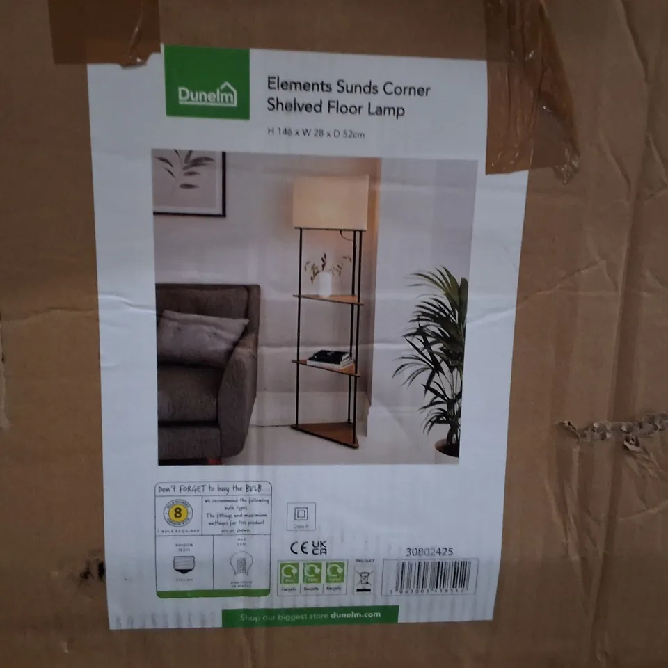 BOXED DUNELM ELEMENTS CORNER SHELVED FLOOR LAMP