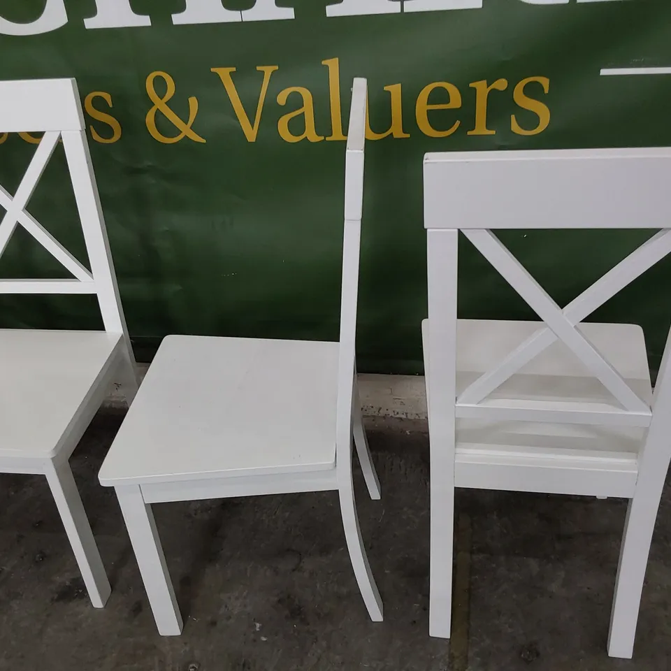 SET OF FOUR WHITE PAINTED WOODEN X BACK DINING CHAIRS 