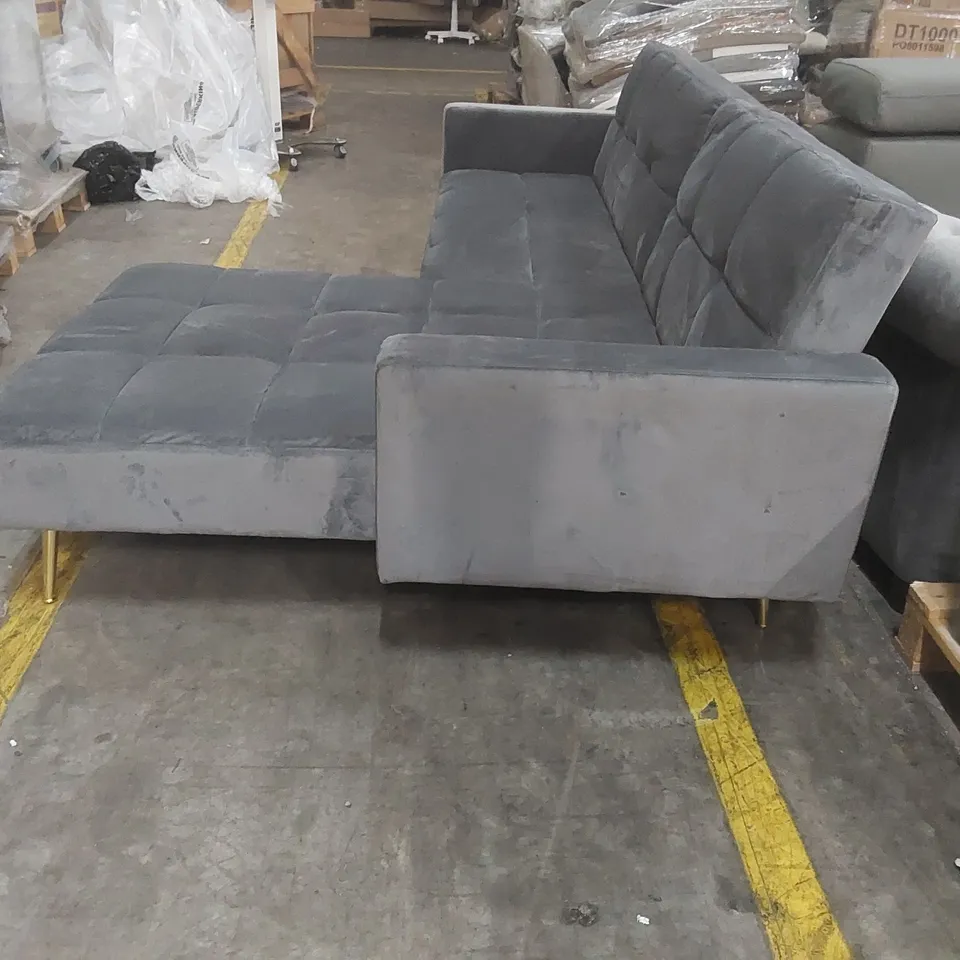 QUALITY DESIGNER SHIFLET UPHOLSTERED GREY VELVET CORNER SOFA