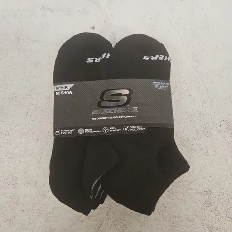 SKECHERS WOMEN'S NO-SHOW SOCKS – PACK OF 6 PAIRS, BLACK (UK 7–10)