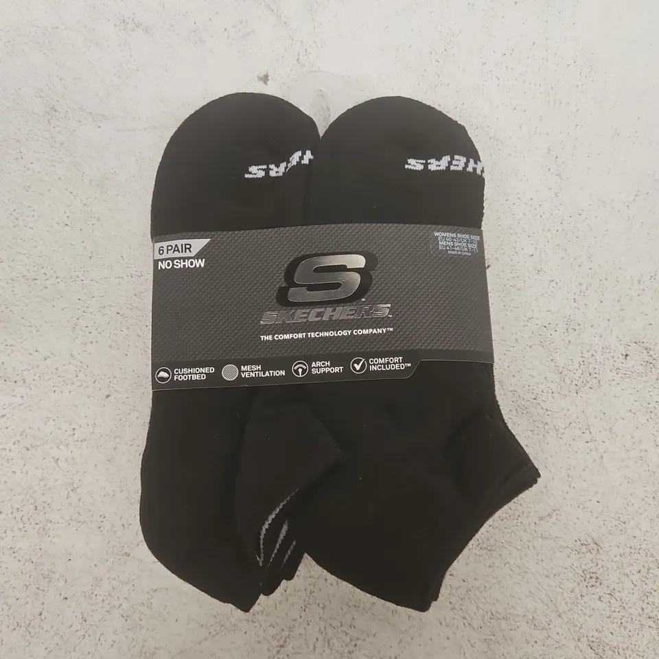 SKECHERS WOMEN'S NO-SHOW SOCKS – PACK OF 6 PAIRS, BLACK (UK 7–10)
