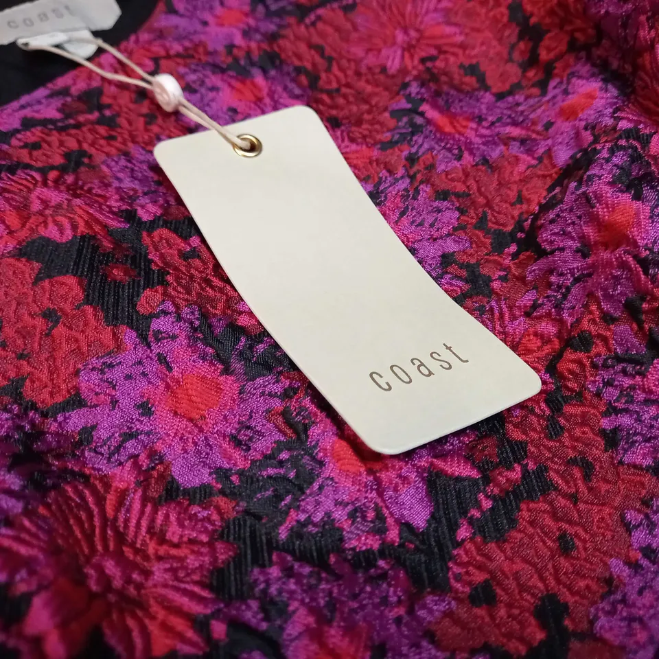 COAST RED/BLACK/PURPLE JACQUARD MINI DESS - SIZE 14
