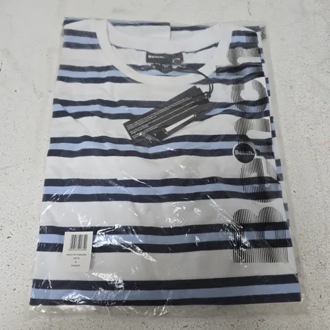 BAGGED BENCH STRIPED DAMMAR CREWNECK IN WHITE/BLLUE - XL