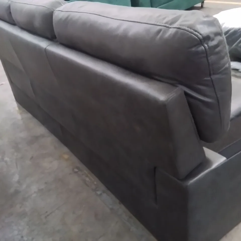 QUALITY DESIGNER 3 SEATER FABRIC UPHOLSTERED SOFA -DARK GREY- (CUSHION ARMS MISSING)