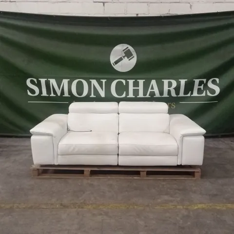 QUALITY DESIGNER 3 SEATER WHITE LEATHER POWER RECLINER SOFA
